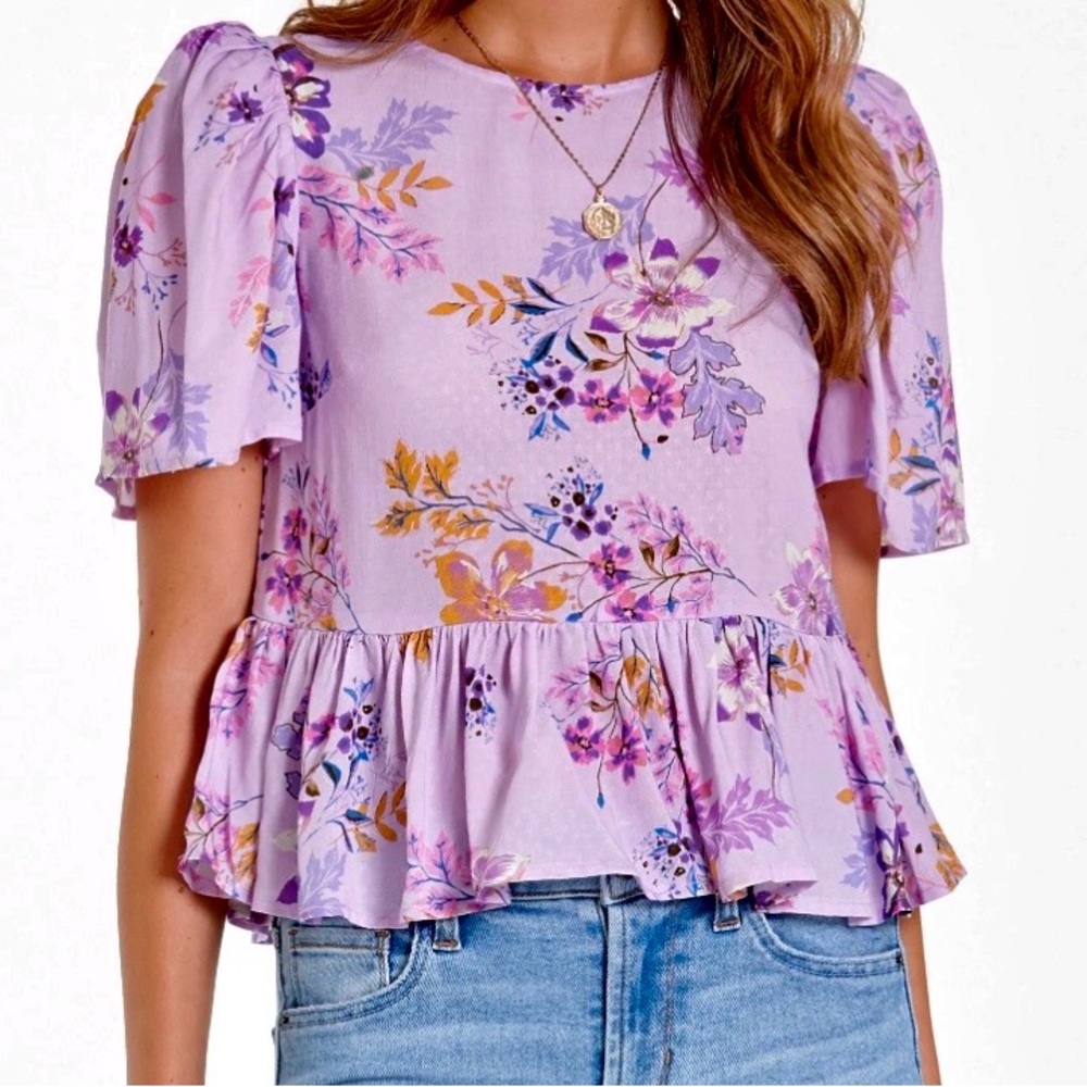 Dear John Lavender Floral Cropped Peplum Top